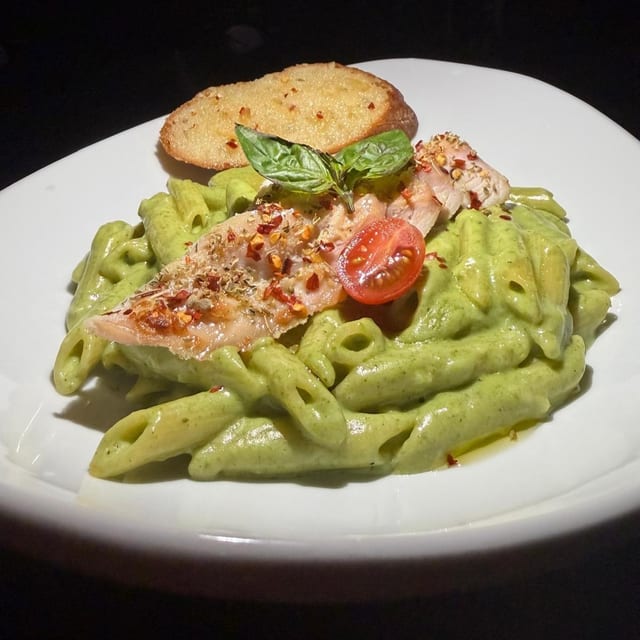 Cheesy Pesto Pasta.